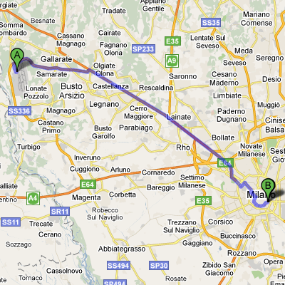 Mappa del Percorso dall'Aeroporto di Malpensa